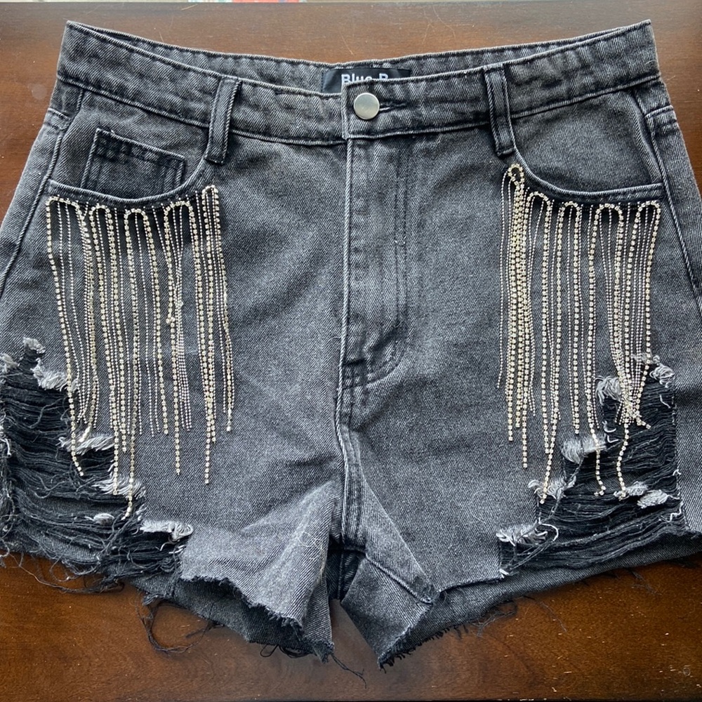 Blue B rhinestone fringe shorts